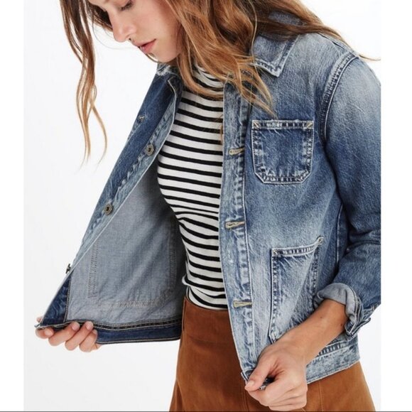 NEW Adriano Goldschmied Andy Denim Trucker Jacket Blue Small - Picture 2 of 12